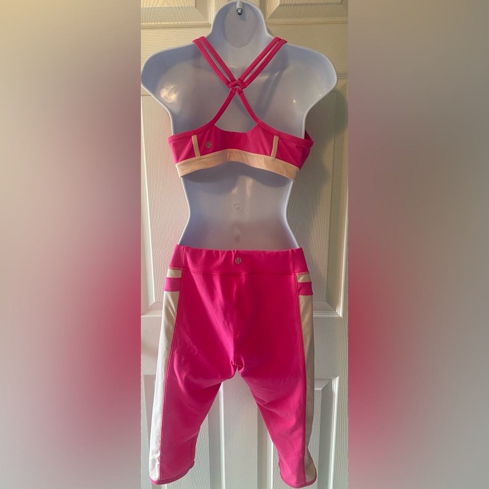 Lululemon 2-Pc Pink and White Capri Set- Super Cute! - Picture 2 of 4